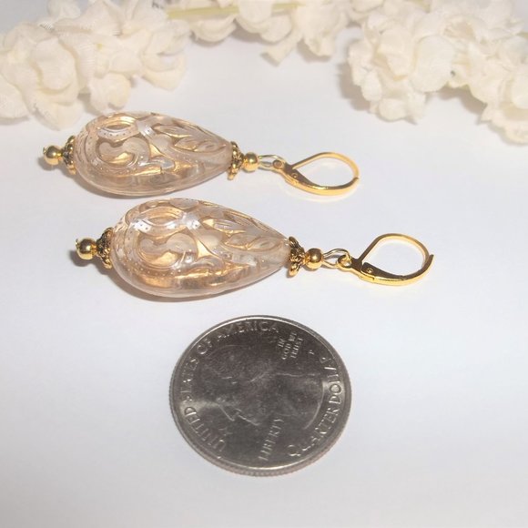 Gold & Clear Statement Earrings Set Teardrop Fashion Accessory Dangly Pair 6241 - Picture 5 of 9